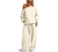 HAOLEI 2024 Completi Da Donna Due Pezzi Casual Casa Casual Larghi Curvy Tuta Donna Pantaloni Slim Fit Due Pezzi Tuta Completa Elegante Casual Leggero Tuta off-the-shoulder Autunnali Comodi Mode Tuta