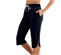 HAOLEI 3/4 Pantaloni Donna Estivi Pinocchietti Cotone Leggeri Larghi Comodi Pant Gamba Dritta Spiaggia Svago Pantalone con Tasche Coulisse Elastico in Vita Pants Comoda E Traspirante Palazzo Donna