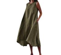 HAOLEI Abiti Estivi Donna Scollo a V Senza Maniche Canotta Abito Lungo Tinta Unita Abiti da Spiaggia in Lino di Cotone Abito Estivo Allentato Casual