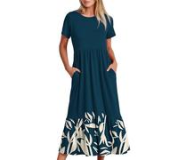 HAOLEI Abito Estivo Donna da Sera, Maniche Corte Boho Stampa Floreale, Vestito Spiaggia Casual Confortevole, Scollo V, Cocktail Pieghe