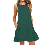 HAOLEI Abito Estivo Donna Scollo a V Senza Maniche Vestito con Tasche Comodo Casual Abiti da Sole al Ginocchio Spiaggia Eleganti Mare Regalo per la Festa della Mamma