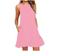 HAOLEI Abito Estivo Donna Scollo a V Senza Maniche Vestito con Tasche Comodo Casual Abiti da Sole al Ginocchio Spiaggia Eleganti Mare Regalo per la Festa della Mamma
