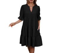 HAOLEI Abito in Chiffon da Donna Casual A Maniche Corte Girocollo Abito da Spiaggia Tinta Unita per Il Tempo Libero con Tasche