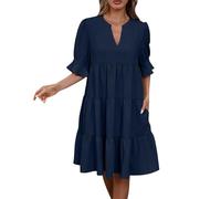 HAOLEI Abito in Chiffon da Donna Casual A Maniche Corte Girocollo Abito da Spiaggia Tinta Unita per Il Tempo Libero con Tasche