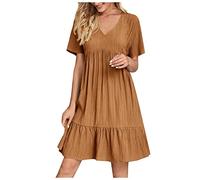 HAOLEI Abito Primaverile Donna Offerte Vestito da Sole al Ginocchio Copricostume Spiaggia Eleganti a Maniche Senza/Corte Vestiti Casual Oversize Elegante Scollo V Abito Boho Fresco Vacanza Dress
