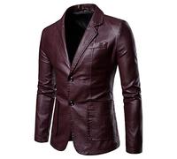 HAOLEI Blazer in Vera Pelle Marrone Chiaro da Uomo Giacca Cappotto in Ecopelle Giubbotto da Motociclista Slim RETR Casual Giubbotto da Pilota in Finta per Andare in Moto Feste in Maschera Gite Viaggi