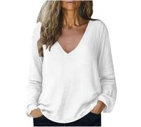 HAOLEI Camicetta da Donna Camicia a Manica Lunga in Lino e Cotone Lino Maniche Lunghe Bottoni Primavera Estate Taglia Grande Tinta Unita Scollo a V Casual Lavoro Leggera Traspirante Maglietta Top