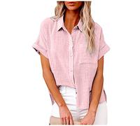 HAOLEI Camicia Donna Elegante Curvy Estiva Lino Camicia Casual in Lino e Cotone Camicia con Maniche Lunga e Colletto a Revers in Tinta Unita Leggera Offerte del Giorno Regalo per la Festa della Mamma