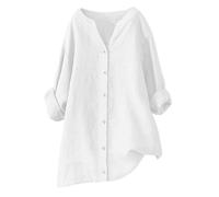 HAOLEI Camicia Donna Lino Manica Lunga Camicie Elegante con Bottoni Cotone Camicia da Lavoro Casual Tinta Unita Blusa Shirt Oversize Tops Curvy Camicetta da Spiaggia Estiva Donna Abbigliamento Saldi