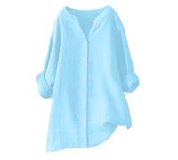 HAOLEI Camicia Donna Lino Manica Lunga Camicie Elegante con Bottoni Cotone Camicia da Lavoro Casual Tinta Unita Blusa Shirt Oversize Tops Curvy Camicetta da Spiaggia Estiva Donna Abbigliamento Saldi