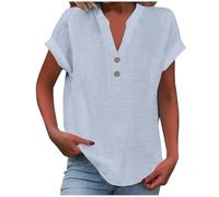 HAOLEI Camicia Donna Manica Corte Estiva Camicie in Lino Cotone Elegante Blusa con Bottoni e Tasca Lavoro Casual Top Camicetta da Spiaggia Tinta Unita Classico