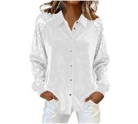 Camicia Elegante Donna Con Paillettes E Scollo A V - Blusa Manica Lunga Glitter Oro E Argento Per Cerimonie E Capodanno, Taglie Forti