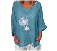 HAOLEI Camicia Elegante Donna Lino, Donna a Maniche Corte con Scollo a V e Basic Camicia Camicetta Elegante Estiva Classico Tinta Unita semplicità Top Ampia Donna Curvy Camicia Estate e Traspirante