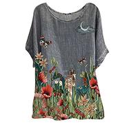 HAOLEI Camicia Elegante Donna Lino, Donna a Maniche Corte con Scollo a V e Basic Camicia Camicetta Elegante Estiva Classico Tinta Unita semplicità Top Ampia Donna Curvy Camicia Estate e Traspirante