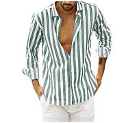 HAOLEI Camicia Uomo a Righe Cotone Manica Lunga Casual Lino Trama Western Regular Fit Holiday Hawaiian Shirts Camicia Uomo No Stiro Top Traspirante Casual