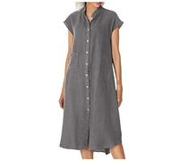 HAOLEI Cardigan Donna in Cotone Maxi Bohemian Dress in Lino di Cotone Donna Corta Manica Eleganti Vestiti con Scollo a V Tinta Unita Casual Essentials Dress per la Primavera e L'Estate