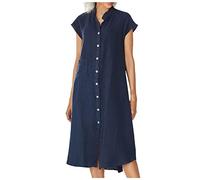 HAOLEI Cardigan Donna in Cotone Maxi Bohemian Dress in Lino di Cotone Donna Corta Manica Eleganti Vestiti con Scollo a V Tinta Unita Casual Essentials Dress per la Primavera e L'Estate