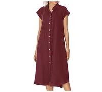 HAOLEI Cardigan Donna in Cotone Maxi Bohemian Dress in Lino di Cotone Donna Corta Manica Eleganti Vestiti con Scollo a V Tinta Unita Casual Essentials Dress per la Primavera e L'Estate