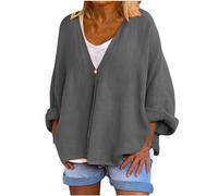 HAOLEI Cardigan Oversize da Donna in Cotone e Lino, a Maniche Lunghe, Aperto sul Davanti, Giacca Estiva, Tinta Unita, Comodo, vestibilità Larga, Cardigan Casual per Tempo Libero