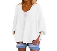 HAOLEI Cardigan Oversize da Donna in Cotone e Lino, a Maniche Lunghe, Aperto sul Davanti, Giacca Estiva, Tinta Unita, Comodo, vestibilità Larga, Cardigan Casual per Tempo Libero