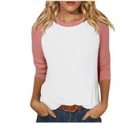 HAOLEI Classics Maglietta Donna Maniche 3/4 Colori A Contrasto Raglan Maglietta a Maniche Corte Donna Magliette Raglan in Cotone dinamico Magliette da Baseball Leggere per Prestazioni all'aperto