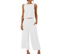 HAOLEI Completo Lino Donna 2 Pezzi Estate Offerta Set Tute Curvy Comodo Completi Morbido Manica Corta T Shirt + Pantaloni a Gamba Larga Baggy Completo Traspiranti Moda per Primavera