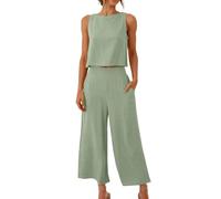 HAOLEI Completo Lino Donna 2 Pezzi Estate Offerta Set Tute Curvy Comodo Completi Morbido Manica Corta T Shirt + Pantaloni a Gamba Larga Baggy Completo Traspiranti Moda per Primavera