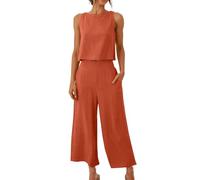HAOLEI Completo Lino Donna 2 Pezzi Estate Offerta Set Tute Curvy Comodo Completi Morbido Manica Corta T Shirt + Pantaloni a Gamba Larga Baggy Completo Traspiranti Moda per Primavera