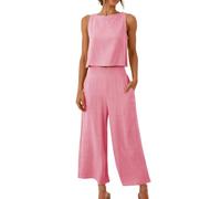 HAOLEI Completo Lino Donna 2 Pezzi Estate Offerta Set Tute Curvy Comodo Completi Morbido Manica Corta T Shirt + Pantaloni a Gamba Larga Baggy Completo Traspiranti Moda per Primavera