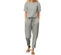 HAOLEI Completo Lino Donna 2 Pezzi Set Tute Curvy Comodo Completi Morbido Manica Corta T Shirt + Pantaloni a Gamba Larga Baggy Completo Traspiranti Moda per Primavera Estate Offerta