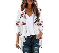 HAOLEI Coprispalla Donna Eleganti Coprispalle Bolero Donna Chiffon Kimono Cardigan con Stampe Elegante Copricostume Mare Maniche a 3/4 a Tinta Unita Leggero Bluse Top per Spiaggia Party Vacanze