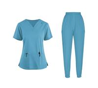 HAOLEI Divisa per Personale Sanitario Donna Divisa Sanitaria Scollo a V Senza Taglio Unisex Elastica Uniforme Sanitaria Set con Casacca e Pantalone