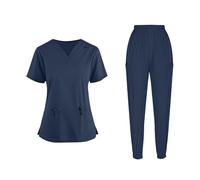 HAOLEI Divisa per Personale Sanitario Donna Divisa Sanitaria Scollo a V Senza Taglio Unisex Elastica Uniforme Sanitaria Set con Casacca e Pantalone