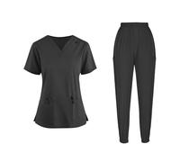 HAOLEI Divisa per Personale Sanitario Donna Divisa Sanitaria Scollo a V Senza Taglio Unisex Elastica Uniforme Sanitaria Set con Casacca e Pantalone
