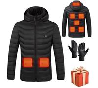 HAOLEI Giacca Riscaldata Uomo Donna 3 Temperature Giacche Riscaldate 21 Giubbotto Riscaldante con Cappuccio Elettrica Intelligente a Costante USB per Controlli Moto Sci Caccia all'aperto in Campeggio