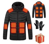 HAOLEI Giacca Riscaldata Uomo Donna 3 Temperature Giacche Riscaldate 21 Giubbotto Riscaldante con Cappuccio Elettrica Intelligente a Costante USB per Controlli Moto Sci Caccia all'aperto in Campeggio