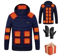 HAOLEI Giacca Riscaldata Uomo Donna 3 Temperature Giacche Riscaldate 21 Giubbotto Riscaldante con Cappuccio Elettrica Intelligente a Costante USB per Controlli Moto Sci Caccia all'aperto in Campeggio