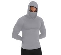 HAOLEI Maglia a Maniche Lunghe da Uomo con Protezione UPF 50+ e Maschera facciale incorporata, Maglia Trekking Uomo, Scaldacollo e Cappuccio, Ideale per la Pesca