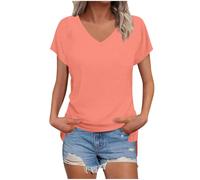 HAOLEI Maglia Essential Donna con Scollo a V Elegante Maglietta Cotone a Maniche Corte T-Shirt Basic Aderente Top a Coste Elasticizzato Sexy Traspirante Comfort Abbigliamento Estivo Offerte
