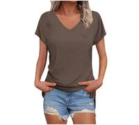 HAOLEI Maglia Essential Donna con Scollo a V Elegante Maglietta Cotone a Maniche Corte T-Shirt Basic Aderente Top a Coste Elasticizzato Sexy Traspirante Comfort Abbigliamento Estivo Offerte