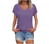 HAOLEI Maglia Essential Donna con Scollo a V Elegante Maglietta Cotone a Maniche Corte T-Shirt Basic Aderente Top a Coste Elasticizzato Sexy Traspirante Comfort Abbigliamento Estivo Offerte