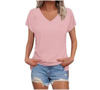 HAOLEI Maglia Essential Donna con Scollo a V Elegante Maglietta Cotone a Maniche Corte T-Shirt Basic Aderente Top a Coste Elasticizzato Sexy Traspirante Comfort Abbigliamento Estivo Offerte