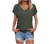 HAOLEI Maglia Essential Donna con Scollo a V Elegante Maglietta Cotone a Maniche Corte T-Shirt Basic Aderente Top a Coste Elasticizzato Sexy Traspirante Comfort Abbigliamento Estivo Offerte
