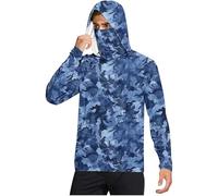 HAOLEI Maglia Uomo Anti UV a Maniche Lunghe Maglietta Cappuccio Protezione Solare UPF 50+ Estiva da Uomo e Maschera facciale incorporata, Scaldacollo e Cappuccio, Ideale per la Pesca