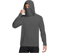 HAOLEI Maglietta Anti UV Uomo UPF 50+ Asciugatura Veloce T Shirt a Maniche Lunghe da Uomo con Protezione UPF 50+ e Maschera facciale incorporata, Scaldacollo e Cappuccio, Ideale per la Pesca
