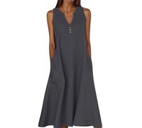 HAOLEI Maxi Abiti Estivi da Donna in Cotone e Lino Vestiti Casual e Allentati Senza Maniche e con Scollo Rotondo Abito Casual Vestito Linea a Vestiti Spiaggia Abito Camicione