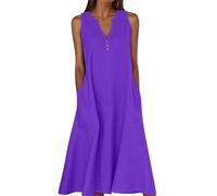 HAOLEI Maxi Abiti Estivi da Donna in Cotone e Lino Vestiti Casual e Allentati Senza Maniche e con Scollo Rotondo Abito Casual Vestito Linea a Vestiti Spiaggia Abito Camicione