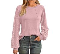 HAOLEI Offerte a Tempo Maglietta Donna a Maniche Lunghe Plissettata Collo Rotondo Business in Pizzo Patchwork T Shirt Maglie Eleganti per la Primavera e L'Estate Leggera Confortevole e Traspirante