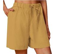 HAOLEI Pantaloncini Donna Estate in Cotone e Lino Shorts Sportivi Pantaloni Corti Larghi da Casual Jogging con Tasche con Elastico a Vita Alta e Coulisse per Relax e attività all'Aperto