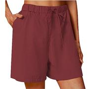 HAOLEI Pantaloncini Donna Estate in Cotone e Lino Shorts Sportivi Pantaloni Corti Larghi da Casual Jogging con Tasche con Elastico a Vita Alta e Coulisse per Relax e attività all'Aperto